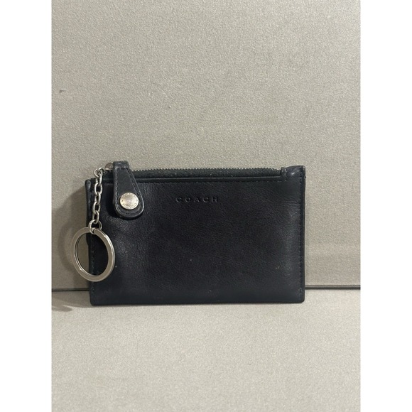 Coach Black Leather Coin Wallet Keychain - Picture 1 of 5
